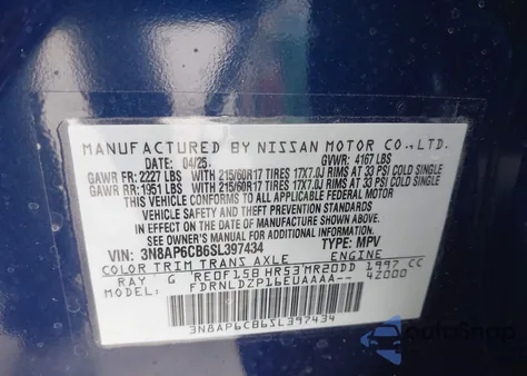 2025 Nissan Kicks Sv Intelligent Awd from USA, damaged, VIN 3N8AP6CB6SL397434